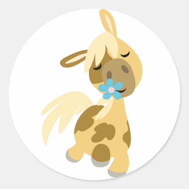 Blaue Blume und Pony-Aufkleber Runder Aufkleber (Vorderseite)