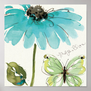 Blaue Blume und Schmetterling Poster