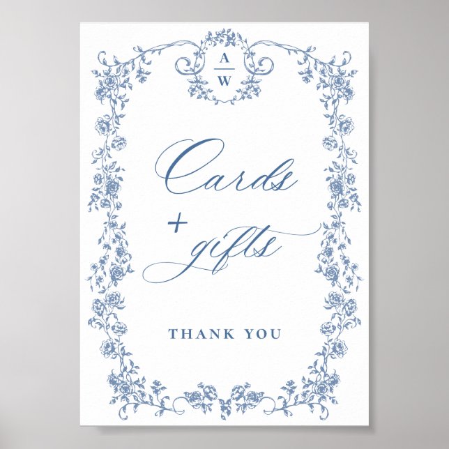 Blaue Blume Verzierte Viktorianische Grace Cards u Poster (Vorne)