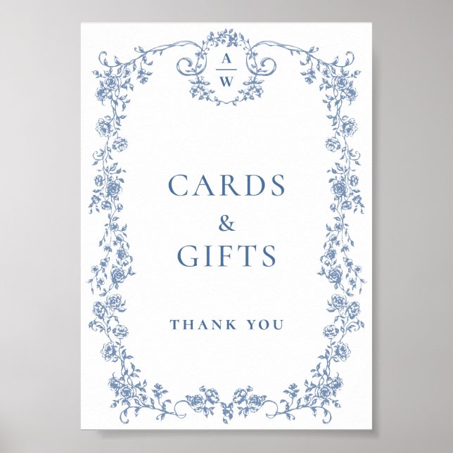 Blaue Blume Verzierte Viktorianische Grace Cards u Poster (Vorne)