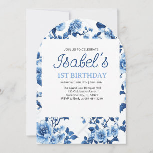 Blaue Blume Vintage Elegante Chinoiserie Einladung