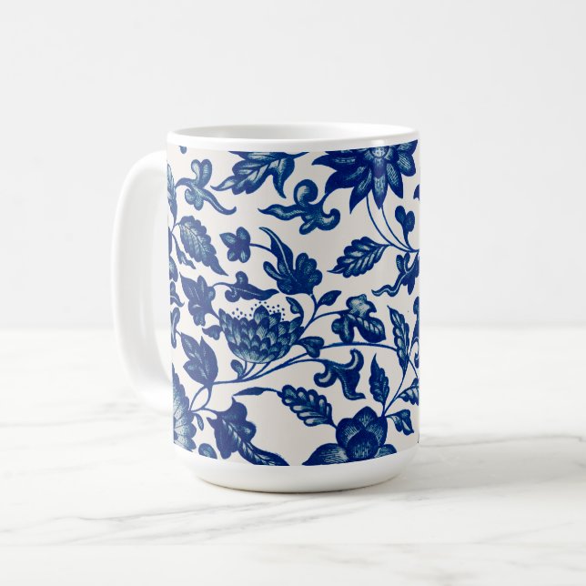 Blaue Blume Vintage Muster Kaffeetasse (Vorderseite Links)