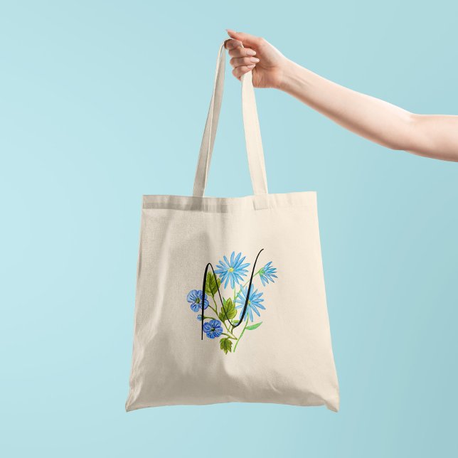 Blaue Blume Wasserfarbe mit der ersten 1 Seite Tragetasche (Von Creator hochgeladen)