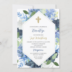 Blaue Blume Wasserfarbene Bautizo Spanischer Einla Einladung