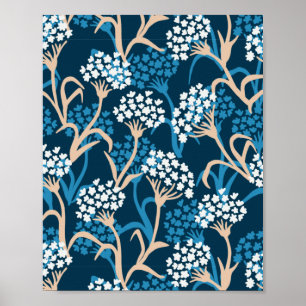 Blaue Blume Zeichnend Muster Poster