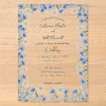 Blaue Blumen-Acrylh Hochzeitseinladung