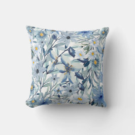 Blaue Blumen Aquarell Blumenkunst Kissen