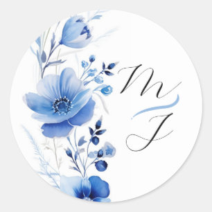 Blaue Blumen-Aquarell-Botanik  Runder Aufkleber