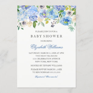 Blaue Blumen-Aquarell-Einladung zur Babyparty für  Einladung