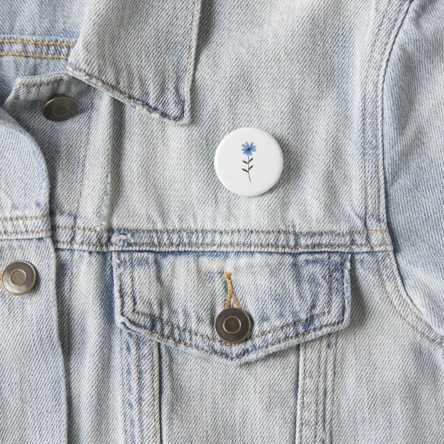 Blaue Blumen-Aquarell Elegante Florale Kunstillust Button (Beispiel)