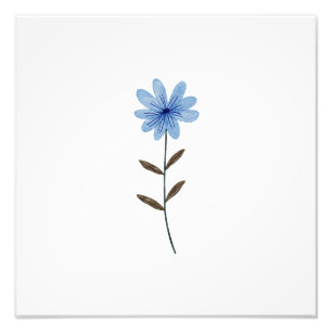 Blaue Blumen-Aquarell Elegante Florale Kunstillust Fotodruck
