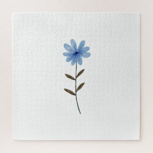 Blaue Blumen-Aquarell Elegante Florale Kunstillust Puzzle