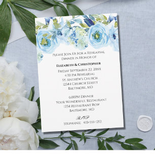 Blaue Blumen-Aquarell elegante Hochzeitsprobe Einladung