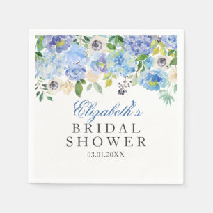 Blaue Blumen-Aquarell-Hochzeitsdusche-Servietten Serviette