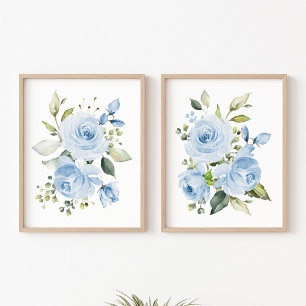Blaue Blumen, Aquarellfarben-Blume, Junge Kinderzi Bilderwand Sets