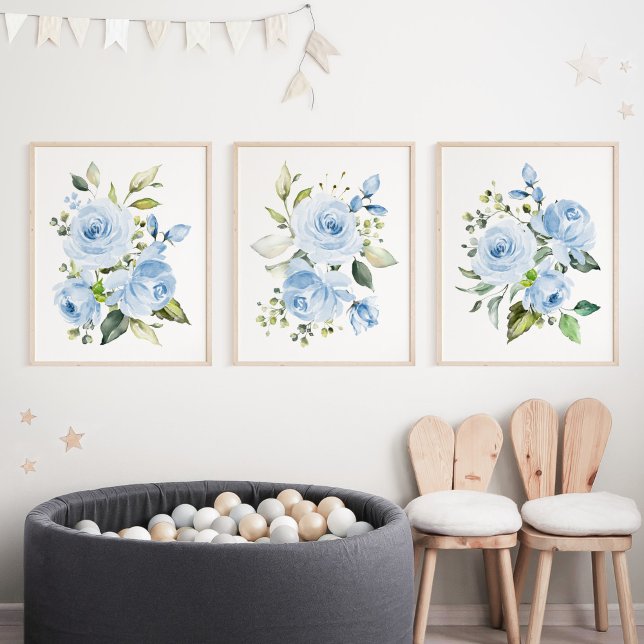 Blaue Blumen, Aquarellfarben-Blume, Junge Kinderzi Bilderwand Sets (Von Creator hochgeladen)