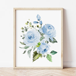 Blaue Blumen, Aquarellfarben-Blume, Junge Kinderzi Fotodruck
