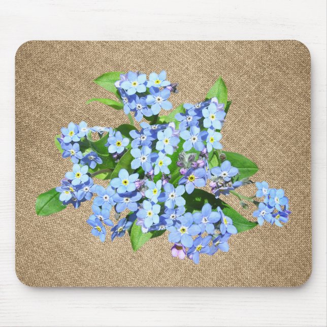 Blaue Blumen auf Burlap Country Mousepad (Vorne)