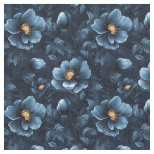 Blaue Blumen auf dunkelblau Stoff