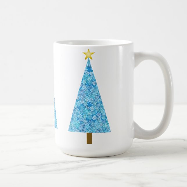 Blaue Blumen auf einem modernen Weihnachtsbaum Tasse (Rechts)