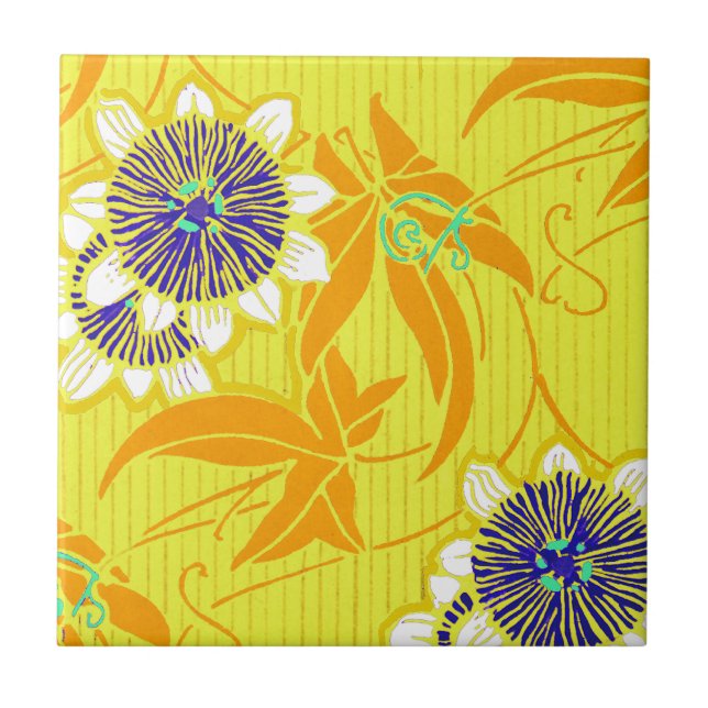 Blaue Blumen auf Gelb Fliese (Vorderseite)
