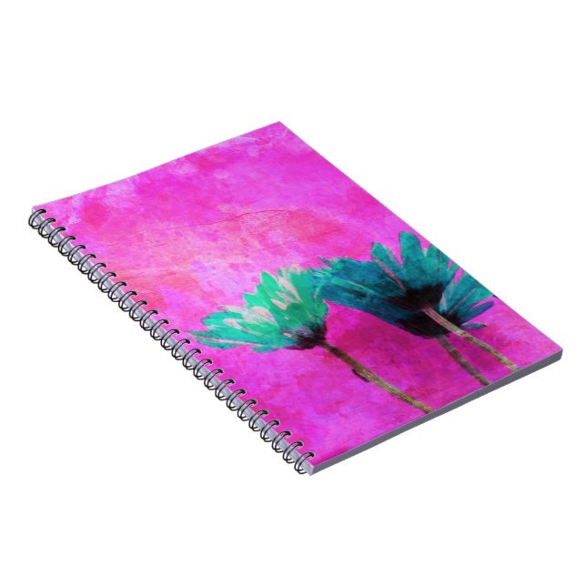Blaue Blumen auf grungy Pink Notizblock (Rechte Seite)
