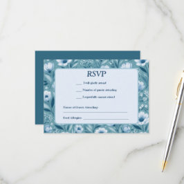 Blaue Blumen auf Türkisblauem Hintergrund RSVP Karte