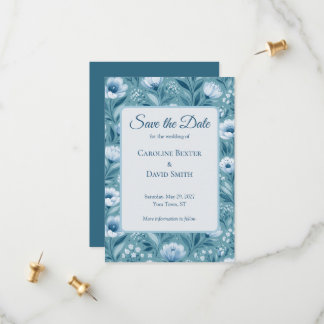 Blaue Blumen auf Türkisblauem Hintergrund Save The Date