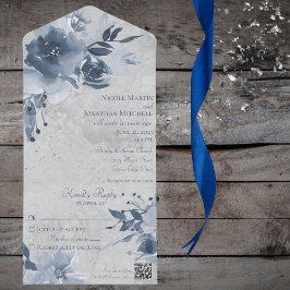 Blaue Blumen auf verwittertem hellgrauem Hintergru All In One Einladung