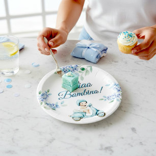 Blaue Blumen Baby Boy Scooter "Ciao Bambino" Papie Pappteller