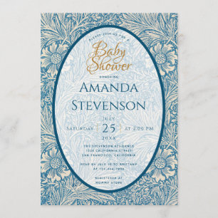 Blaue Blumen-Baby-Party Marigold William Morris Einladung