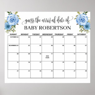 Blaue Blumen Baby Shower Rate den Geburtstermin Ka Poster