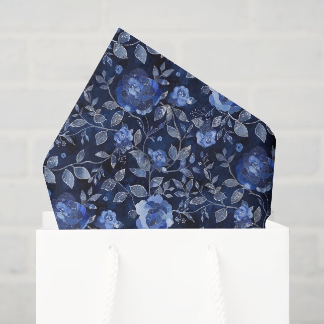 Blaue Blumen Blätter Geburtstag Seidenpapier (Geschenktüte)