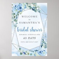 Blaue Blumen Boho Brautparty Countdown-Schild