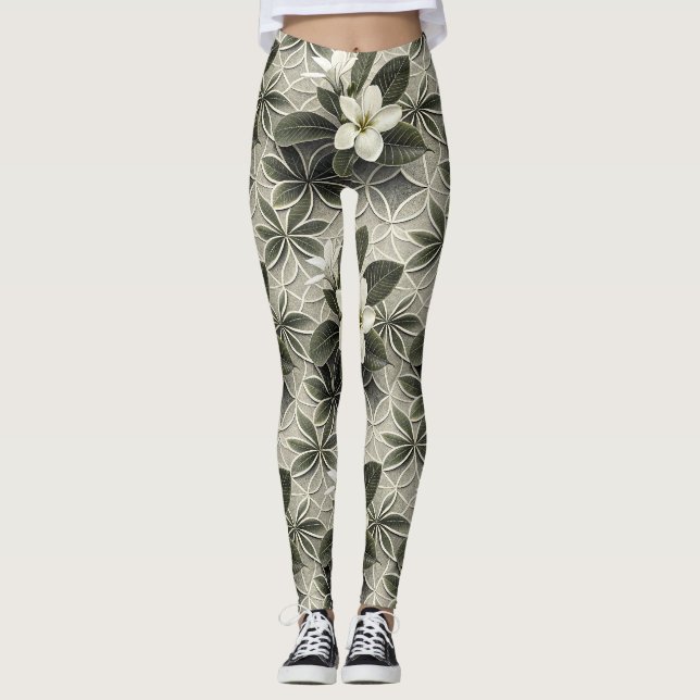 Blaue Blumen Botanik Muster (8) Leggings (Vorderseite)