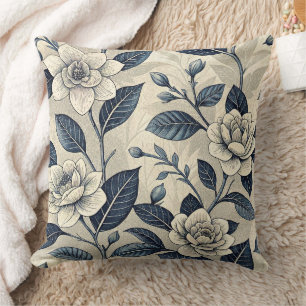 Blaue Blumen Botanik Muster Vintage (10) Kissen