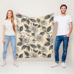 Blaue Blumen Botanik Muster Vintage (9) Fleecedecke