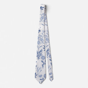 Blaue Blumen Botanische Malerei Krawatte