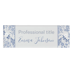 Blaue Blumen Botanische Malerei Namenschild