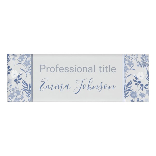 Blaue Blumen Botanische Malerei Namenschild (Vorderseite)