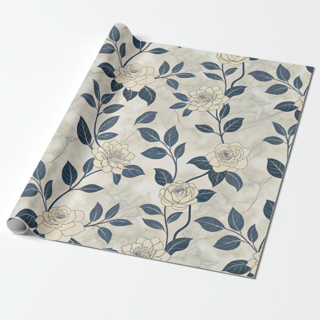 Blaue Blumen Botanische Vintage-Muster (3) Geschenkpapier (Ungerollt)