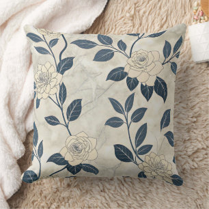 Blaue Blumen Botanische Vintage-Muster (3) Kissen