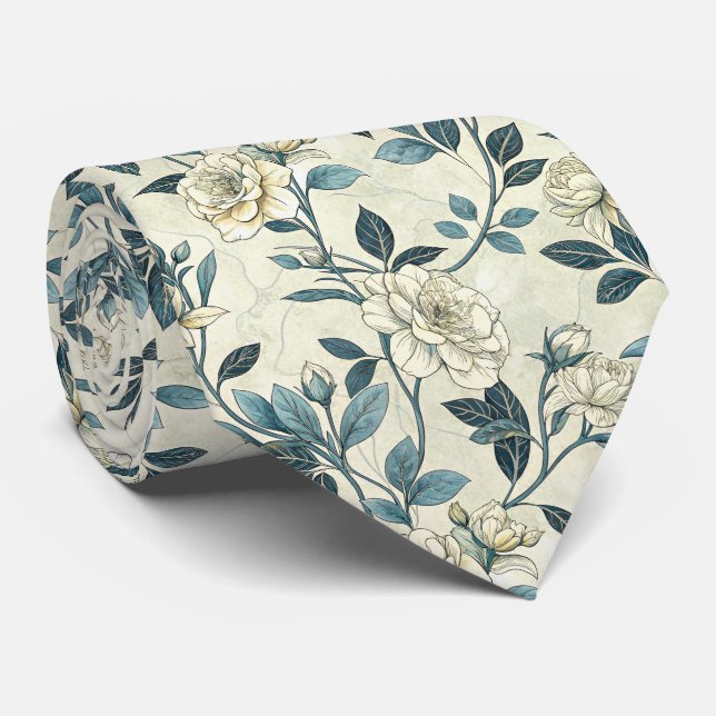 Blaue Blumen Botanische Vintage-Muster (6) Krawatte (Gerollt)