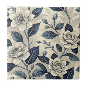 Blaue Blumen Botanisches Muster Vintage (10) Fliese