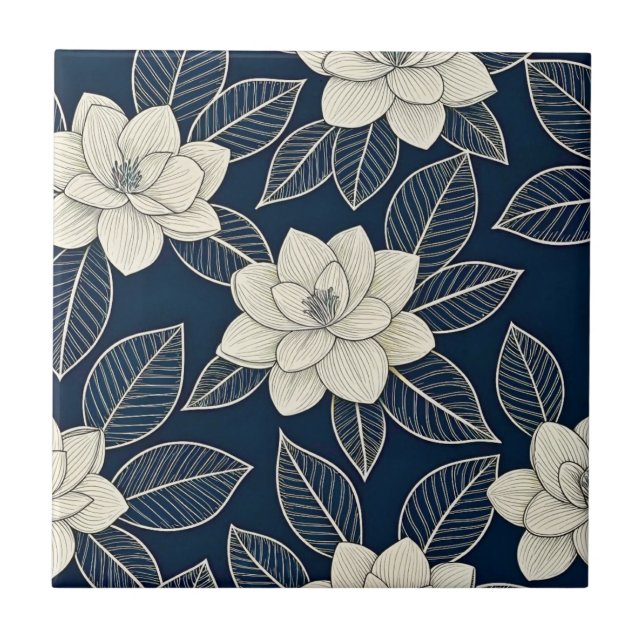 Blaue Blumen Botanisches Muster Vintage (5) Fliese (Vorderseite)
