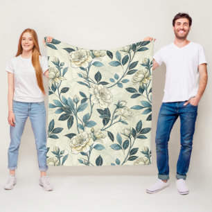 Blaue Blumen Botanisches Muster Vintage (6) Fleecedecke