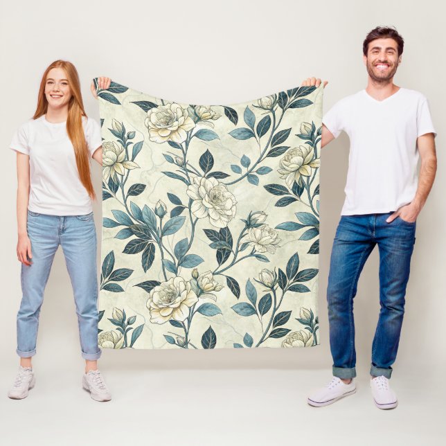 Blaue Blumen Botanisches Muster Vintage (6) Fleecedecke (Beispiel)