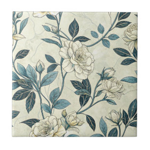 Blaue Blumen Botanisches Muster Vintage (6) Fliese