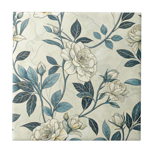 Blaue Blumen Botanisches Muster Vintage (6) Fliese (Vorderseite)