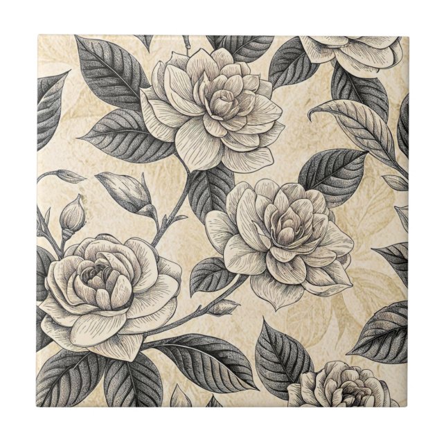 Blaue Blumen Botanisches Muster Vintage (9) Fliese (Vorderseite)